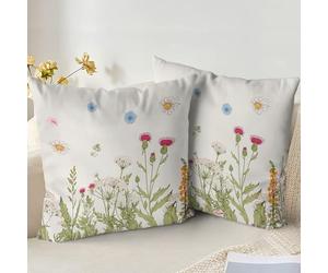 XPHZZL Lot de 2 housses de coussin 65 x 65 cm - Motif de fleurs sauvages colorées douces pour canapé, lit, jardin, décor extérieur de printemps avec fermeture éclair invisible 66 x 66 cm