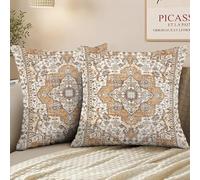 XPHZZL Lot de 2 housses de coussin carrées décoratives en lin de style bohème pour extérieur, maison, canapé, chambre à coucher, voiture - 50 x 50 cm - Marron orangé