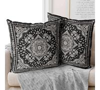 XPHZZL Lot de 2 housses de coussin décoratives carrées douces de style bohème pour décoration d'intérieur, canapé, chambre à coucher, voiture avec fermeture éclair invisible - 65 x 65 cm - Noir