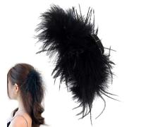 XPince Para El Pelo Avec Plumas - Hecha De Plumas Artificiales De Avestruz Negras | Adecuado Para Cabello Fino Y Grueso, Accesorio Para El Cabello De Festival, Diseño De Plumass Grandes, Horquilla
