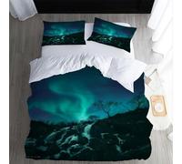 XPINGO Aurores Housse de Couette 140x200 cm 1 Personne 3D Aurores Parure de lit avec Fermeture Éclair Ultra Doux Ensemble de Literie 3 Pièces avec 2 Taies d'oreiller 50x75(Stil 297-6)