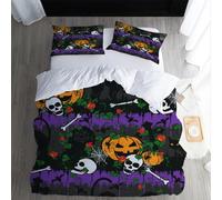 XPINGO Crâne Housse de Couette 220x240 cm 2 Personnes 3D Citrouille Halloween Parure de lit avec Fermeture Éclair Ultra Doux Ensemble de Literie 3 Pièces avec 2 Taies d'oreiller 50x75（Stil 270-4）