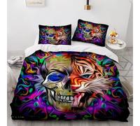 XPINGO Crâne Housse de Couette 220x240 cm 2 Personnes 3D Gothique Parure de lit avec Fermeture Éclair Ultra Doux Ensemble de Literie 3 Pièces avec 2 Taies d'oreiller 50x75（Stil 186-3）
