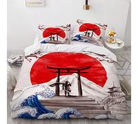 XPINGO Housse de Couette Japonais 140x200 cm 1 Personne 3D Japon Samouraï Parure de lit avec Fermeture Éclair Garcon Fille Microfibre Ensemble de Literie 3 Pièces avec 2 Taies d'oreiller 50x75