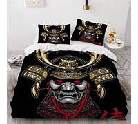 XPINGO Japonais Parure de lit 140x200 cm 1 Personne 3D Japon Samouraï Housse de Couette avec Fermeture Éclair Garcon Fille Ultra Doux Ensemble de Literie 3 Pièces avec 2 Taies d'oreiller 50x75