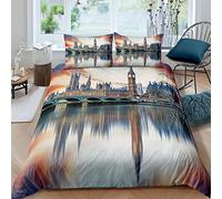 XPINGO Le Pont De Londres Housse de Couette 220x240 cm 2 Personnes 3D Motif Grand-Ben Parure de lit avec Fermeture Éclair Ultra Doux Ensemble de Literie 3 Pièces avec 2 Taies d'oreiller 50x75