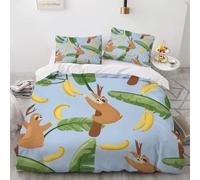 XPINGO Paresseux Housse de Couette 240x260cm 2 Personnes 3D Cartoon Feuilles De Palmier Parure de lit avec Fermeture Éclair Ensemble de Literie 3 Pièces avec 2 Taies d'oreiller 50x75（Stil 178-10）