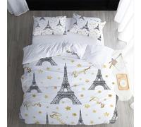 XPINGO Paris Housse de Couette 200x200 cm 1 Personne 3D Tour Eiffel Parure de lit avec Fermeture Éclair Ultra Doux Ensemble de Literie 3 Pièces avec 2 Taies d'oreiller 50x75（Stil 62-8）