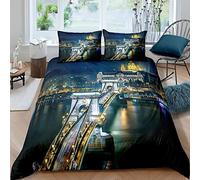 XPINGO Parure de lit Le Pont De Londres 140x200 cm 1 Personne 3D Rétro Architecture Housse de Couette avec Fermeture Éclair Garcon Fille Microfibre Ensemble de Literie avec 2 Taies d'oreiller 50x75