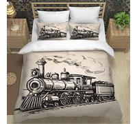 XPINGO Parure de lit Locomotive à Vapeur 140x200 cm 1 Personne 3D Motif Train D'époque Housse de Couette avec Fermeture Éclair Garcon Fille Ensemble de Literie 3 Pièces avec 2 Taies d'oreiller