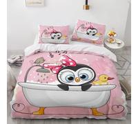 XPINGO Pingouins Housse de Couette 140x200 cm 1 Personne 3D Cartoon Pingouin Parure de lit avec Fermeture Éclair Ultra Doux Ensemble de Literie 3 Pièces avec 2 Taies d'oreiller 50x75（Stil 190-4）