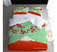 XPINGO Style Japonais Housse de Couette 220x240cm 2 Personnes 3D Montagne Fleurs De Cerisier Parure de lit avec Fermeture Éclair Ensemble de Literie 3 Pièces avec 2 Taies d'oreiller 50x75(Stil 283-6)