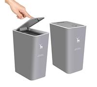 XPIY Lot de 2 poubelles de 15 litres avec couvercle, petite poubelle en plastique résistant aux chiens, pour salle de bain, cuisine, chambre, bureau, salon, étude (gris)