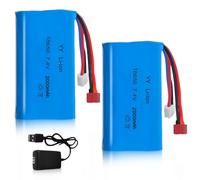 XPJBKC 2s Batterie Lipo, Lot de 2 2000mah Batterie 7.4v Rechargeable avec Deans T Et Xh-3P Plug, Batterie Drone avec Chargeur Lipo pour Voiture Télécommandée Tout-Terrain, Robots Et Cascadeurs
