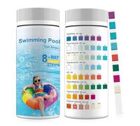 XPJBKC 8IN1 Bandelettes Test Piscine, 150 Testeur pour Eau de Piscine et Spa, Languette Test Piscine pour Dureté, Chlore Libre, Chlore Total, Brome Libre, pH, Alcalinité Totale, Acide Cyanurique, Sel