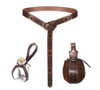 XPJBKC Ceinture Médiévale, Ceinture Homme Marron avec Sac Médiéval et Bouteille de Potion Magique, Ceinture Cuir Cosplay Vêtements Médiévaux Accessoires Robe Médiévale pour Femmes et Hommes