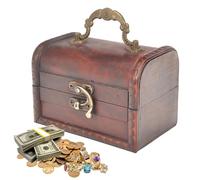 XPJBKC Coffre Tresor Enfant, Petit Coffre au Tresor Vintage, Coffre Bois Pirate pour Chasse au Trésor d'Anniversaire d'Enfant, Ranger Colliers, Boucles d'Oreilles, Bagues, 12 x 8,5 x 8,5 cm
