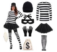 XPJBKC Hautes, Gants, Bonnet Tricoté, Cache-œil, Sac en Tissu, Braqueur Deguisement pour Carnaval, Cosplay