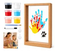 XPJBKC Kit Empreinte Main Famille, Kit Empreinte Bebe avec 6 couleurs pinceau 4 pièces plaques PS 1,0 mm, décoration personnalisable Empreinte-Main-Pied Bebe pour toute la famille, blanc