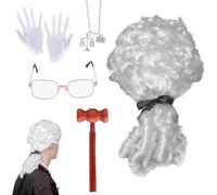 XPJBKC Lot de 5 accessoires de costume d'avocat de juge, costume d'Halloween avec perruque de juge, marteau, collier, lunettes, gants, déguisement, jeu de rôle, carnaval