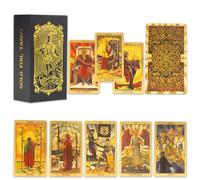XPJBKC Lot de 78+2 Cartes de Tarot en Feuille d'or, Tarot De Marseille avec Guide, Cartes en PVC, Imperméable & sans Plis, pour Débutants (Gold)
