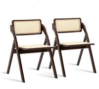 XPJYUA Chaises Pliantes en Bois Lot de 2 chaises de Salle à Manger Pliantes en Bois avec Dossier tissé en rotin Naturel et Assise élargie, Chaise supplémentaire Pliante