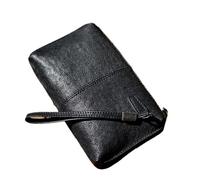 XPJYUA Portefeuilles en Cuir Vintage Sac à Main rétro en Cuir tanné végétal for Homme, décontracté, Long, Portefeuille Fermeture éclair, Pochette Souple(Black)