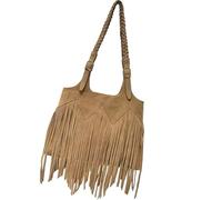 XPJYUA Sac à pompons Sac à bandoulière rétro pompon for femme, couleur unie, avec fermeture éclair, grand sac messager décontracté et polyvalent for les déplacements(Light brown)