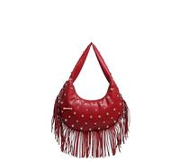 XPJYUA Sac à pompons Sac à main rétro pompon for femme, sac bandoulière simple, doublure zippée, style vintage(Color 2)