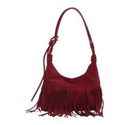 XPJYUA Sac à pompons Sac bandoulière vintage à franges, sac main pompon en forme de croissant for femme, for le travail, shopping, les voyages(Burgundy)