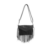 XPJYUA Sac à pompons Sacs à bandoulière pompons, sac main vintage fermeture éclair, décontracté, en cuir, élégant, avec sangle réglable, for les vacances week-end(Black)