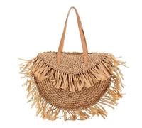 XPJYUA Sac à pompons Sacs à bandoulière ronds en paille et rotin for femmes, petits sacs main(Brown)