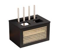 XPLKQXE Boîte De Rangement pour Routeur WiFi en Rotin, Organisateur De Câbles en Bois, Cache Routeur De Bureau pour Salon, Bureaux Et Centres De Divertissement(Zwart,30.5x22.5x20cm)