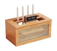 XPLKQXE Boîte De Rangement pour Routeur WiFi en Rotin, Organisateur De Câbles en Bois, Cache Routeur De Bureau pour Salon, Bureaux Et Centres De Divertissement(Beige,42x24x21cm)