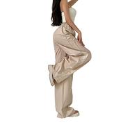 XPONNI Pantalon de Parachute Baggy Y2K pour Femme, Beige, Taille M