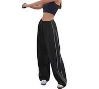 XPONNI Pantalon de Parachute Baggy Y2K pour Femme, Noir, Taille S