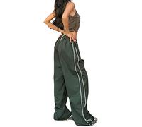 XPONNI Pantalon de Parachute Baggy Y2K pour Femme, Vert foncé, Taille M