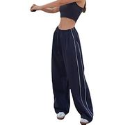 XPONNI Pantalon de survêtement pour femme, baggy Y2k, parachute Y2K, vêtements Y2K, bleu marine, M-L