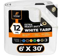 Xpose Safety Bâche en polyéthylène blanche robuste de 1,8 m x 9,1 m - Housse de protection multifonction - Durable, imperméable, résistante aux intempéries et aux déchirures - Polyéthylène extra épais