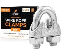 Xpose Safety Lot de 24 colliers de serrage pour câble métallique en acier inoxydable - Attaches de câble en U galvanisées de 0,6 cm - Pour ligne de hauban, clôture métallique, antenne, corde à linge
