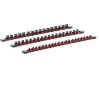 XPOtool 3x Rangement porte douille pour 54 pièces – 440 x 27 x 19 mm – Rack support organisateur de douilles en alu – Organsieur pour 1/2", 1/4" et 3/8" – Atelier, bricolage