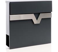 XPOtool Boîte aux lettres murale ou sur pied design & Porte-journaux V60, Verrouillable, Gris anthracite, Acier, 370 x 105 x 370 mm, Amortisseur softclose