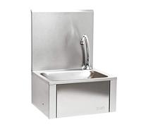 XPOtool Évier en acier fin - 390 x 355 x 565 mm - Commande au genou - Lavabo gastronomique avec Cuve carrée et Paroi arrière - Lavabo Lave-main hygiénique montage mural