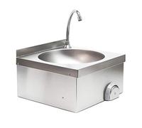 XPOtool Évier en acier fin - 400 x 400 x 430 mm - Commande au genou - Lavabo gastronomique avec Cuve ronde - Lavabo Lave-main hygiénique montage mural
