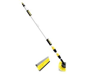 XPOtool Kit de Nettoyage 2 en 1 3D avec Brosse de Lavage télescopique - 145-300 cm - avec Raccord de Tuyau, Éponge et Raclette - Balai véhicule Camion camionette Voiture