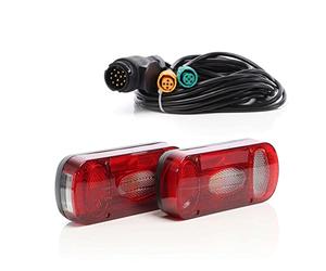 XPOtool Kit Feux arrière 2 pièces ET Câble 13 Broches de 5 m avec 2 connecteurs 5 broches - 220 x 100 x 57 mm - avec Connexion d’embout T.1 - Éclairage de remorque avec Feu-plaque - Sécurité routière