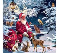 XPS037 Lot de 5 cartes de Noël caritatives Motif Père Noël nourrissant les amis de la forêt