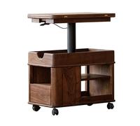 XPSHP25112 Table de Bout en Verre trempé Table d'appoint de canapé Mobile en Bois, Meuble relevable et Pliable, Table d'angle carrée, Chariot