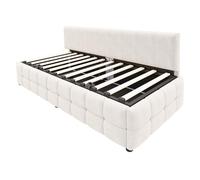 XPSSJMU Lit capitonné, 90 x 200 cm, avec espace de rangement hydraulique, dossier sans accoudoirs, avec motif à carreaux classique distinctif sur le bord inférieur, lit simple, multifonction, tissu en