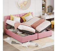 XPSSJMU Lit rembourré 180x200 cm, lit Coffre hydraulique, lit Mezzanine en Lin Doux pour la Peau, lit Double Multifonctionnel, Rose